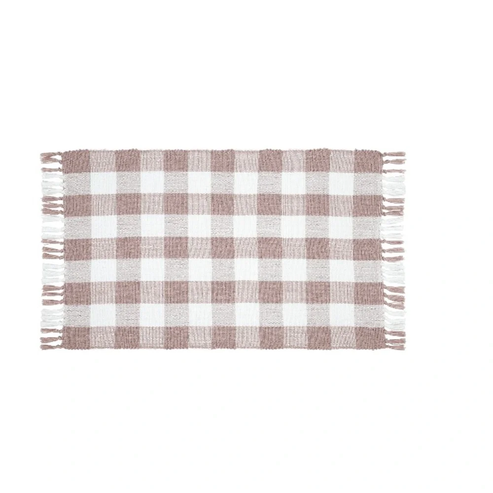 My Texas House Gingham Fringe Day Layering Rug, Pink and White, 24